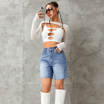 29# sandėlyje -15067# „Amazon“ tarpvalstybinė užsienio prekyba moteriškais drabužiais Europoje ir Amerikoje INS madingi laisvalaikio džinsiniai šortai su aukštu juosmeniu