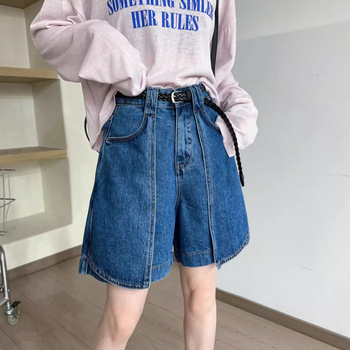 Sötétkék A-vonalú, bő szárú farmernadrág nőknek, európai állomás, 2025 nyári új, divatos európai női középhosszú rövidnadrág