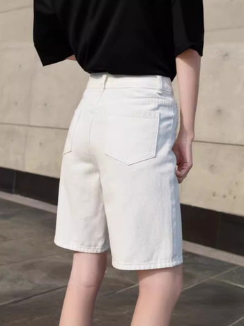 Korėjietiško stiliaus baltos džinsinės penkių ketvirčių kelnės moterims 2025 m. vasaros plonos laisvalaikio aukšto juosmens plonos šortai laisvos tiesios kelnės