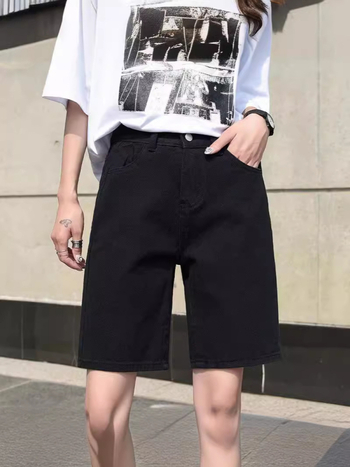 Korėjietiško stiliaus baltos džinsinės penkių ketvirčių kelnės moterims 2025 m. vasaros plonos laisvalaikio aukšto juosmens plonos šortai laisvos tiesios kelnės