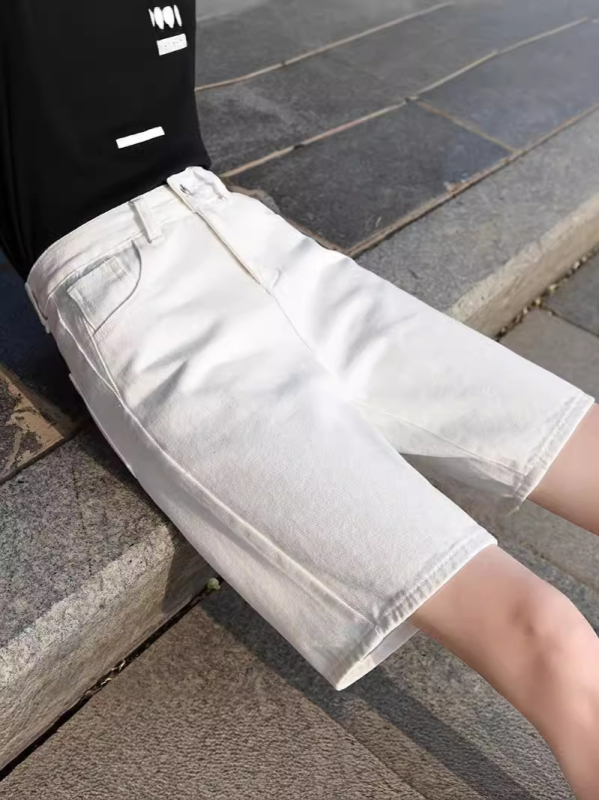 Korėjietiško stiliaus baltos džinsinės penkių ketvirčių kelnės moterims 2025 m. vasaros plonos laisvalaikio aukšto juosmens plonos šortai laisvos tiesios kelnės