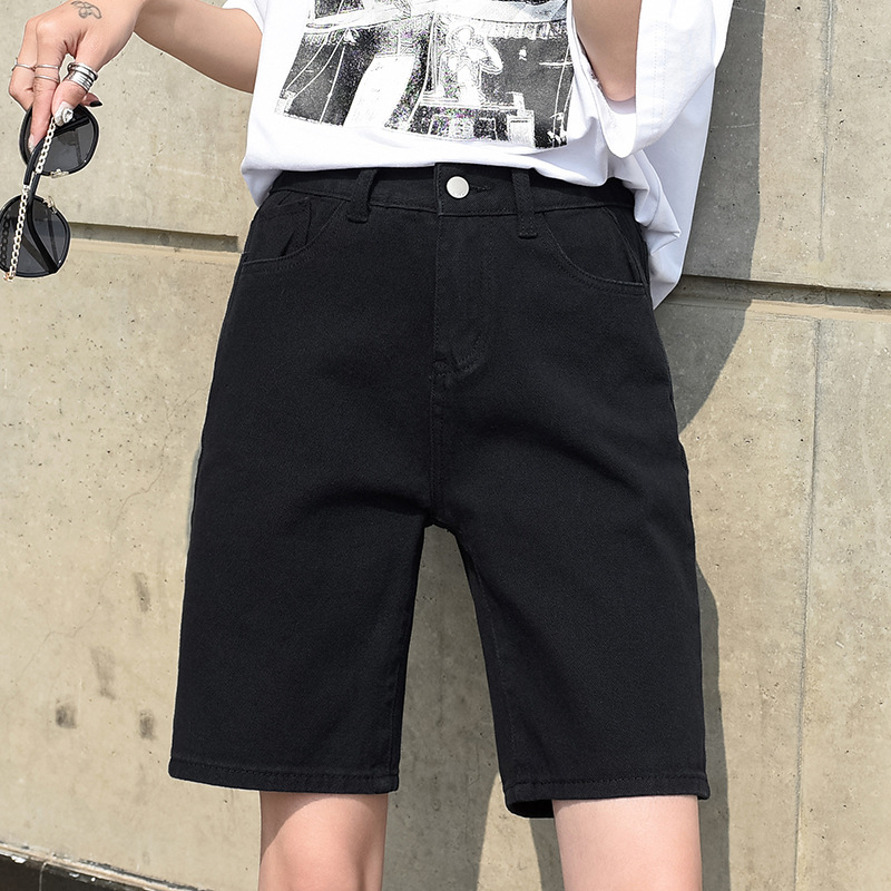 Korėjietiško stiliaus baltos džinsinės penkių ketvirčių kelnės moterims 2025 m. vasaros plonos laisvalaikio aukšto juosmens plonos šortai laisvos tiesios kelnės