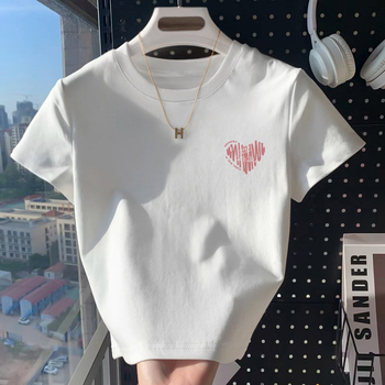 Amerikai stílusú vállpántos rövid ujjú póló női nyári, karcsúsító, egyszínű, mindenhez illő, belső rövid, kerek nyakú felső