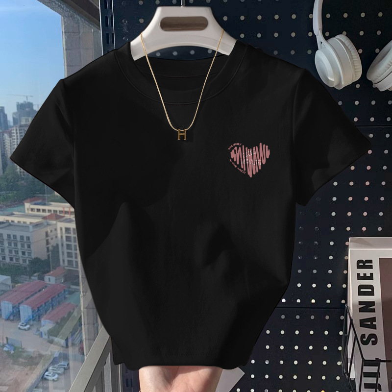 Amerikai stílusú vállpántos rövid ujjú póló női nyári, karcsúsító, egyszínű, mindenhez illő, belső rövid, kerek nyakú felső