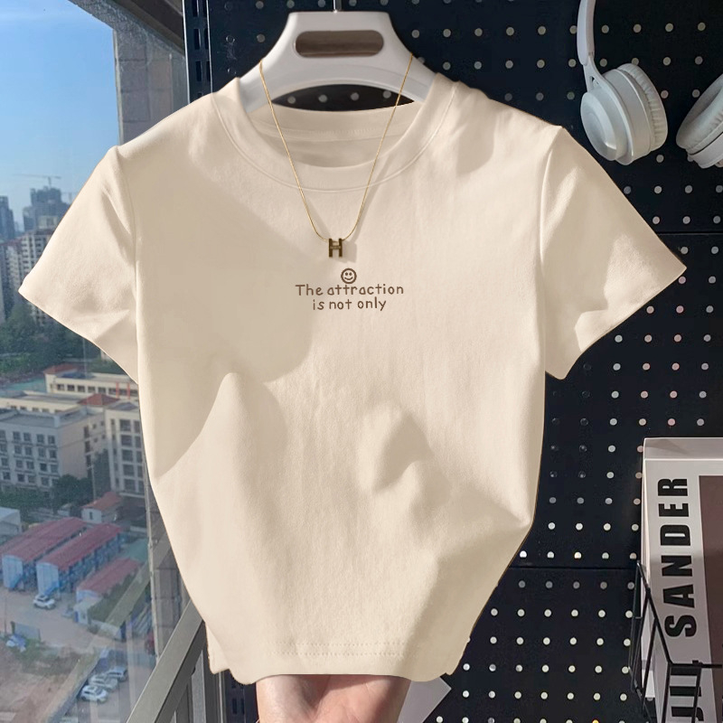 Amerikai stílusú vállpántos rövid ujjú póló női nyári, karcsúsító, egyszínű, mindenhez illő, belső rövid, kerek nyakú felső