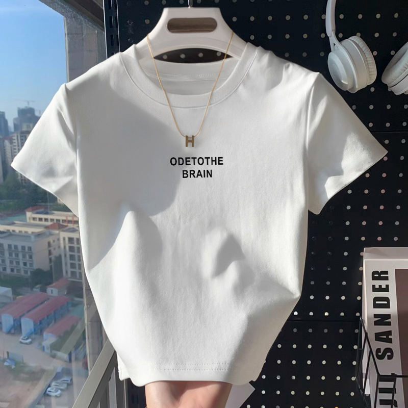 Amerikai stílusú vállpántos rövid ujjú póló női nyári, karcsúsító, egyszínű, mindenhez illő, belső rövid, kerek nyakú felső