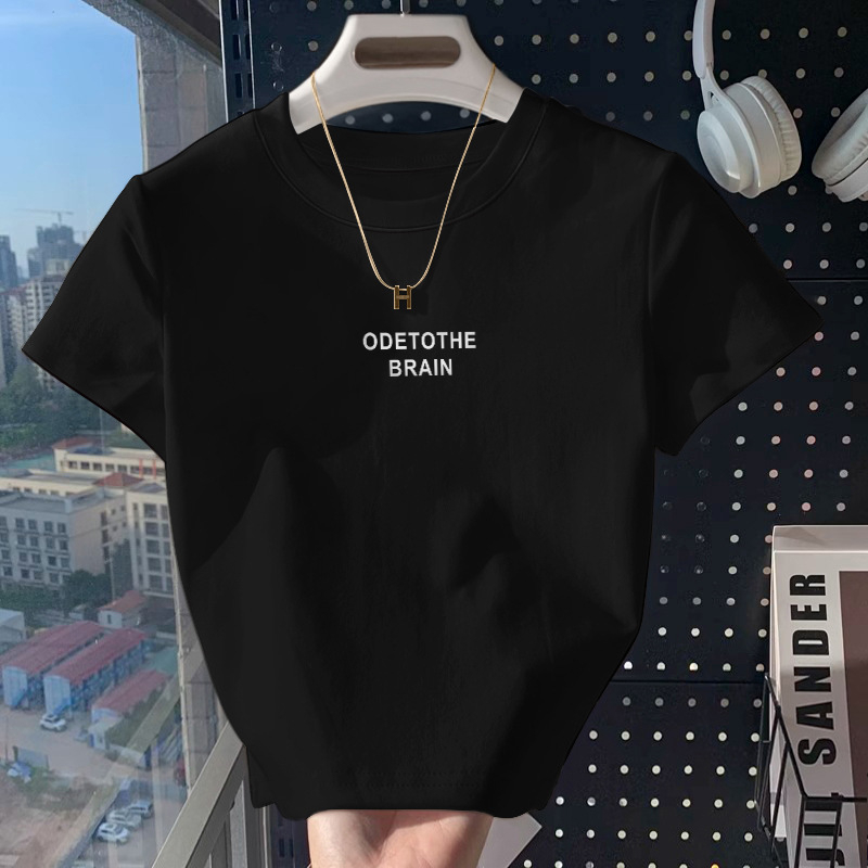 Amerikai stílusú vállpántos rövid ujjú póló női nyári, karcsúsító, egyszínű, mindenhez illő, belső rövid, kerek nyakú felső