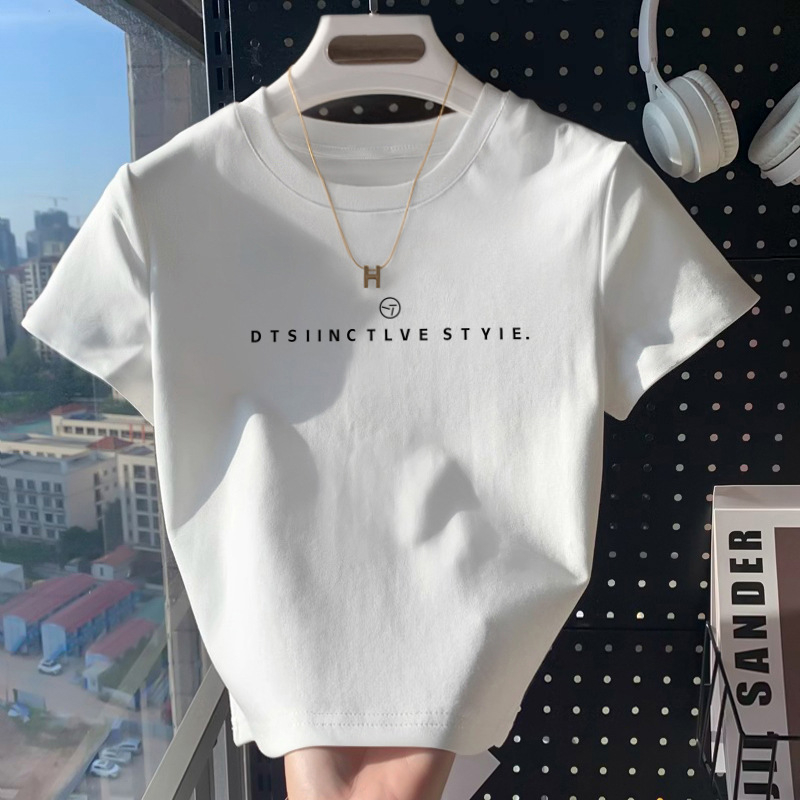 Amerikai stílusú vállpántos rövid ujjú póló női nyári, karcsúsító, egyszínű, mindenhez illő, belső rövid, kerek nyakú felső