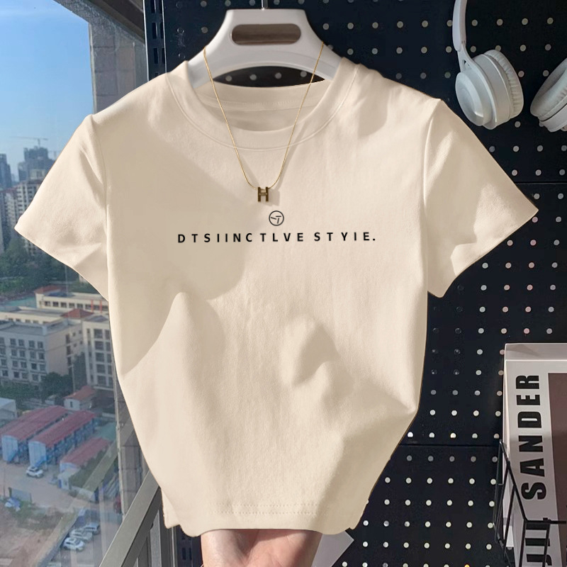 Amerikai stílusú vállpántos rövid ujjú póló női nyári, karcsúsító, egyszínű, mindenhez illő, belső rövid, kerek nyakú felső