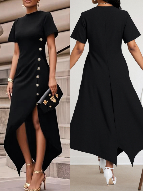 Elegantné šaty s nepravidelným lemom a bočnými gombíkmi, módne pre ženy z Európy a Ameriky, cezhraničné amazonské európske a americké šaty