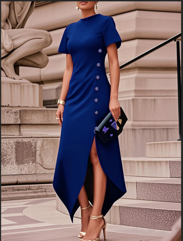 Prekogranična Amazon europska i američka ženska moda elegantna nepravilna haljina s ukrasom od bočnih gumba