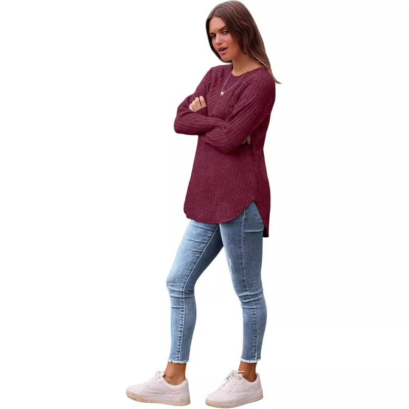 Široka majica s okruglim izrezom i zaobljenim rubom, raglan rukavima, pulover, Amazon europska i američka ženska modna ležerna odjeća