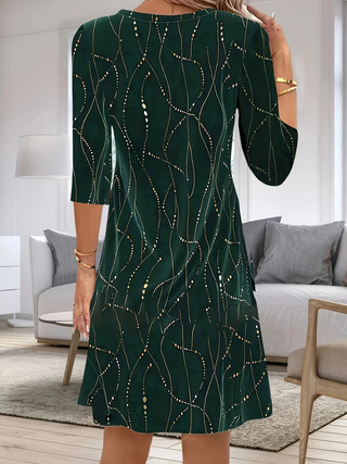 Európa és az Egyesült Államok határokon átnyúló őszi és téli új Amazon független állomás divatos temperamentumos nyomtatott V-nyakú ujjú ruha női ruházat