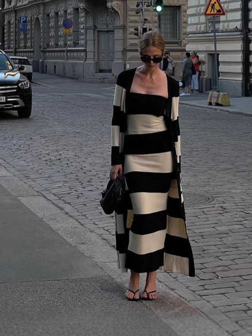 Európa és az Egyesült Államok 2025 tavaszi és nyári új külkereskedelmi határokon átnyúló Amazon független állomás szexi karcsú mellkasú csíkos hosszú ruha