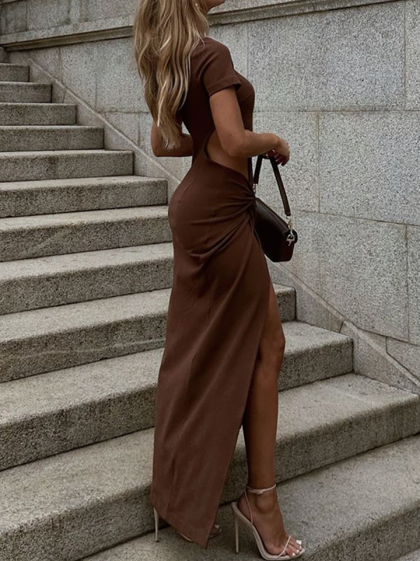 Európai és amerikai női vállpántos, rövid ujjú, feszes, körbetekert, csípőre vágott, hasított, hosszú, kiálló derekú, szexi ruha, forró lányos ruha