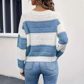 2025 Amazon határokon átnyúló e-kereskedelem Európa és az Egyesült Államok független állomása új beszállítói kötött fehér kék varrású kerek nyakú pulóver