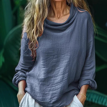 Európa és az Egyesült Államok határain átnyúló tavaszi új női lezser, bő divatos, hosszú ujjú, egyszínű, bolyhos gallérral ellátott, rakott felső