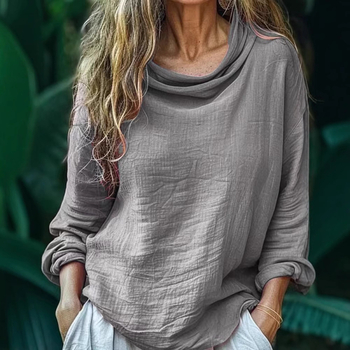 Európa és az Egyesült Államok határain átnyúló tavaszi új női lezser, bő divatos, hosszú ujjú, egyszínű, bolyhos gallérral ellátott, rakott felső