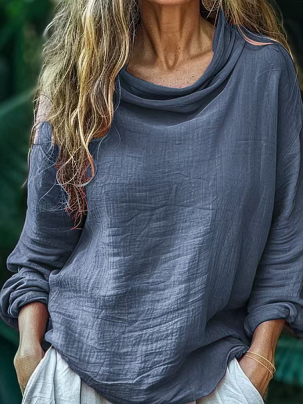 Európa és az Egyesült Államok határain átnyúló tavaszi új női lezser, bő divatos, hosszú ujjú, egyszínű, bolyhos gallérral ellátott, rakott felső