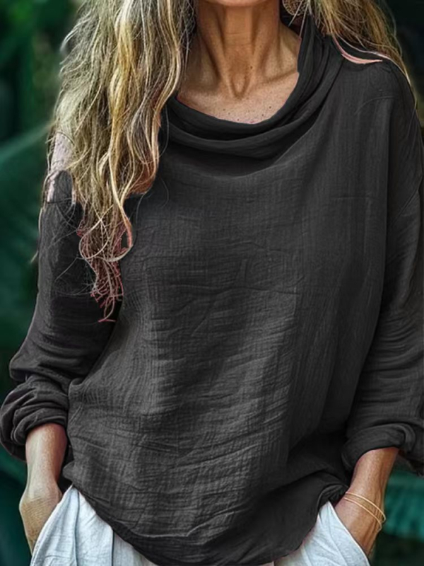 Európa és az Egyesült Államok határain átnyúló tavaszi új női lezser, bő divatos, hosszú ujjú, egyszínű, bolyhos gallérral ellátott, rakott felső