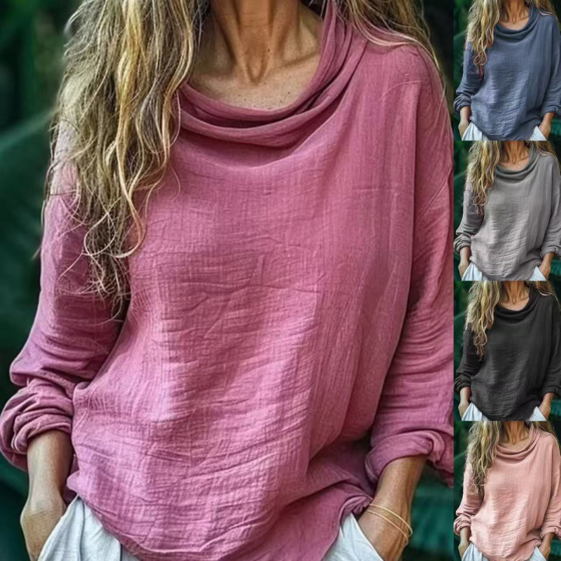 Európa és az Egyesült Államok határain átnyúló tavaszi új női lezser, bő divatos, hosszú ujjú, egyszínű, bolyhos gallérral ellátott, rakott felső