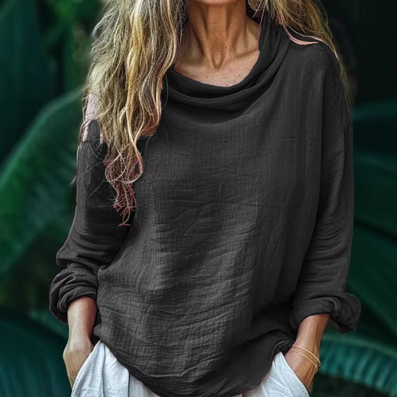 Európa és az Egyesült Államok határain átnyúló tavaszi új női lezser, bő divatos, hosszú ujjú, egyszínű, bolyhos gallérral ellátott, rakott felső