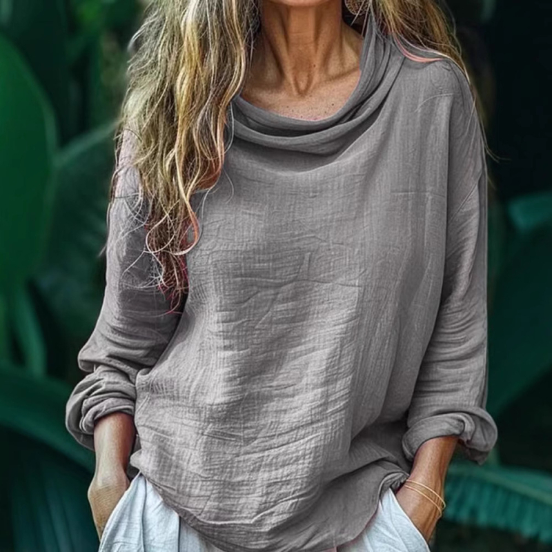 Európa és az Egyesült Államok határain átnyúló tavaszi új női lezser, bő divatos, hosszú ujjú, egyszínű, bolyhos gallérral ellátott, rakott felső