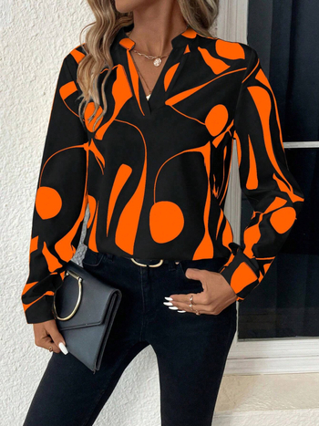 2024 Amazon Európa és Amerika határokon átnyúló kívánság Külkereskedelmi Női nyomtatott V-nyakú ing Alkalmi hosszú ujjú bő ing