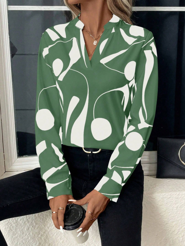 2024 Amazon Európa és Amerika határokon átnyúló kívánság Külkereskedelmi Női nyomtatott V-nyakú ing Alkalmi hosszú ujjú bő ing