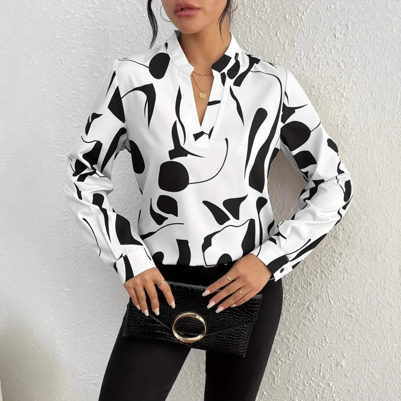 2024 Amazon Európa és Amerika határokon átnyúló kívánság Külkereskedelmi Női nyomtatott V-nyakú ing Alkalmi hosszú ujjú bő ing