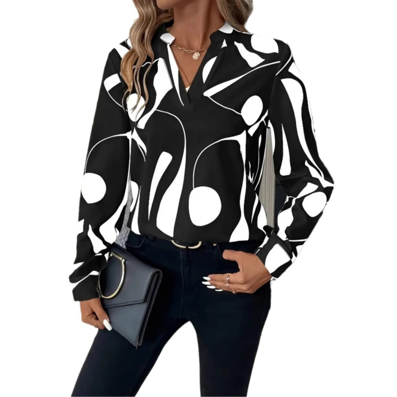 2024 Amazon Európa és Amerika határokon átnyúló kívánság Külkereskedelmi Női nyomtatott V-nyakú ing Alkalmi hosszú ujjú bő ing