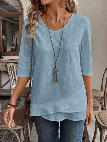 2025 Amazon AliExpress európai és amerikai, határokon átnyúló női részletek, V-nyakú, foltos varrású dizájn, egyszínű ing