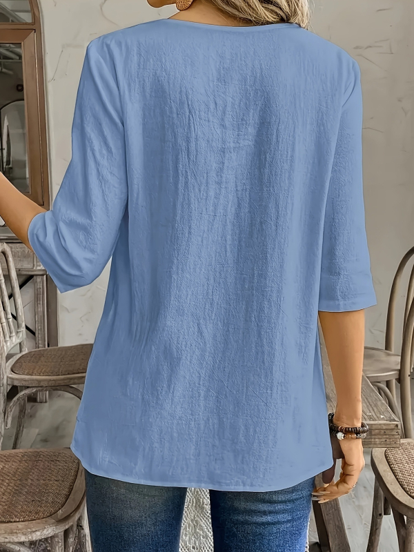 2025 Amazon AliExpress európai és amerikai, határokon átnyúló női részletek, V-nyakú, foltos varrású dizájn, egyszínű ing