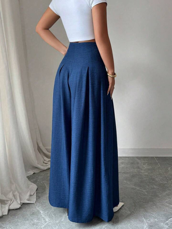 Amazon трансграничен европейски и американски стил нов дамски дизайн копчета висока талия широки драпирани отслабващи ежедневни широки панталони