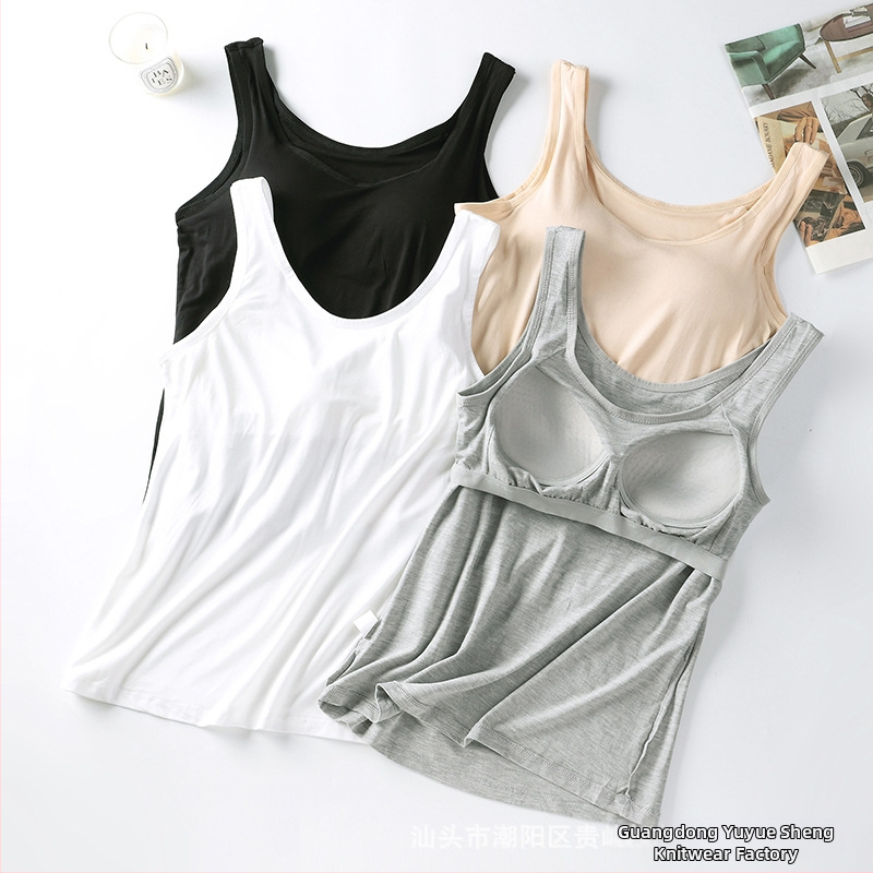 Zahraničný obchod Dodávka Dámska vesta Veľkoobchod Spot Všestranná Čistá Farba s Prsnou Pad Dlhý Prak Možno Nosiť Vonku Tenký Štýl