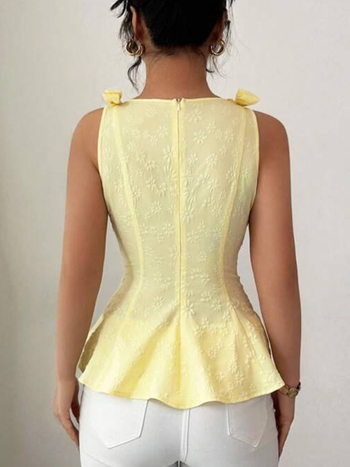 Διασυνοριακή Ευρωπαϊκή και Αμερικανική Ρούχα Amazon New Fashion Commuter Μονόχρωμο Γιλέκο με Ανάγλυφο Φιόγκο Διακοσμητικό Τοπ