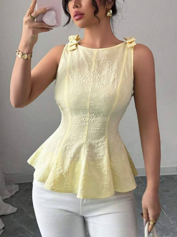 Διασυνοριακή Ευρωπαϊκή και Αμερικανική Ρούχα Amazon New Fashion Commuter Μονόχρωμο Γιλέκο με Ανάγλυφο Φιόγκο Διακοσμητικό Τοπ