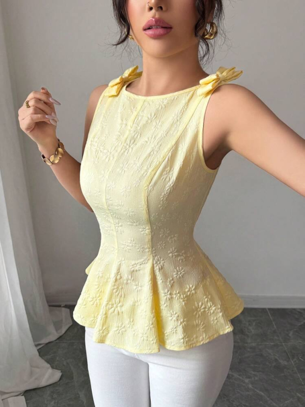 Határokon átnyúló európai és amerikai ruházat Amazon új divatos ingázó egyszínű dombornyomott masni dekoratív mellény felső