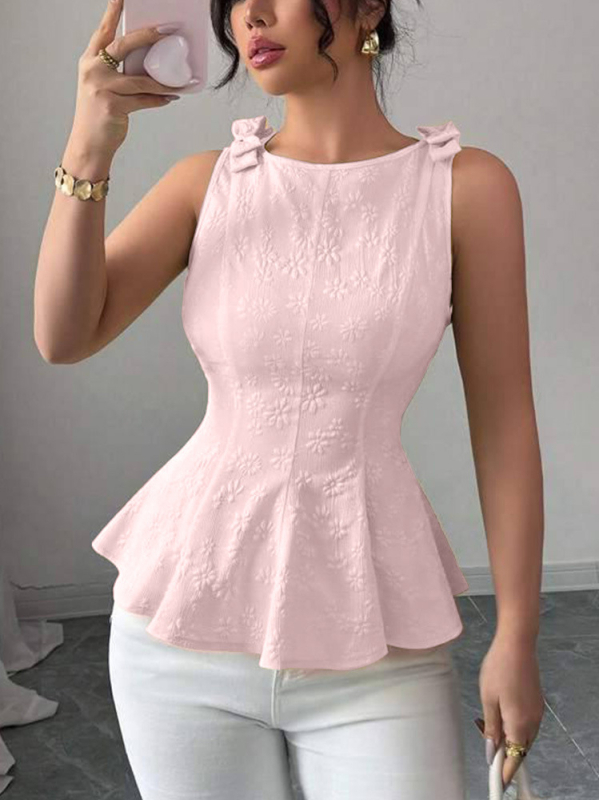 Határokon átnyúló európai és amerikai ruházat Amazon új divatos ingázó egyszínű dombornyomott masni dekoratív mellény felső