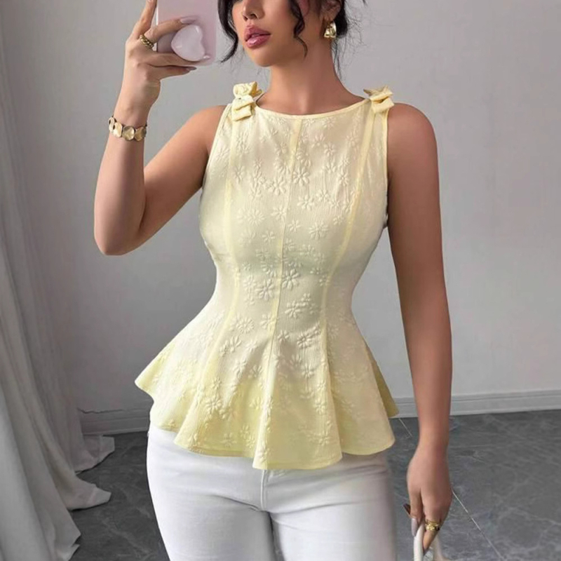 Határokon átnyúló európai és amerikai ruházat Amazon új divatos ingázó egyszínű dombornyomott masni dekoratív mellény felső