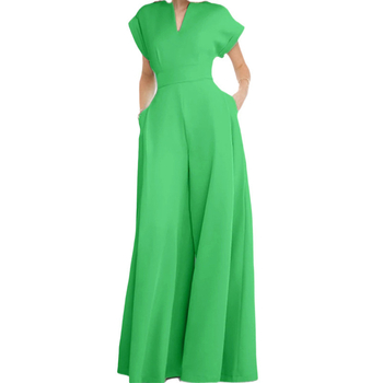 Άνοιξη 2025 Νέα Ευρωπαία και Αμερικανική Γυναικεία Ριχτά Μοντέρνα Κομψά Παντελόνια με Κοντό Μανίκι και Γιακά, Μονόχρωμα και Φαρδιά Πόδια