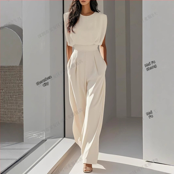 Διασυνοριακό Εξωτερικό Εμπόριο, Ευρωπαϊκή και Αμερικανική, Κομψή, Νέα, Γυναικεία, Μόδα, Κομψή, Καλοκαιρινή, Μονόχρωμη, Ολόσωμη Φόρμα Αδυνατίσματος Μέσης