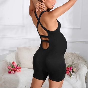 Нови европейски и американски външнотърговски летни дамски едноцветни плисирани къси панталони за бременни с прилепнала талия и разкриване на гърба