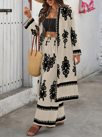 Európai és amerikai határokon átnyúló 2025 tavaszi és őszi új Amazon divatcikk retró mintás kardigán bő nadrág overál