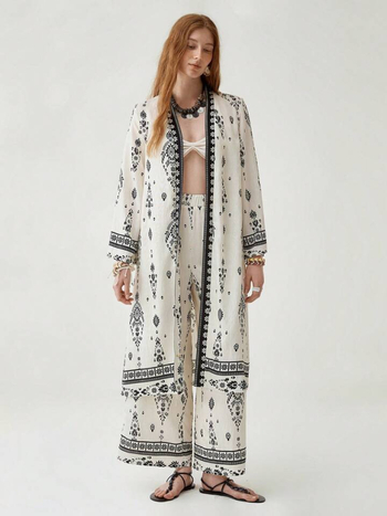 Ευρωπαϊκή και αμερικανική διασυνοριακή συλλογή Άνοιξη & Φθινόπωρο 2025 Νέο Amazon Hot Product Retro Printed Cardigan Loose Pants Jumpsuit