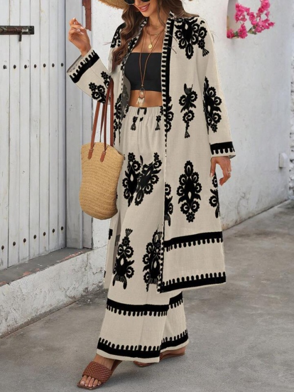 Európai és amerikai határokon átnyúló 2025 tavaszi és őszi új Amazon divatcikk retró mintás kardigán bő nadrág overál