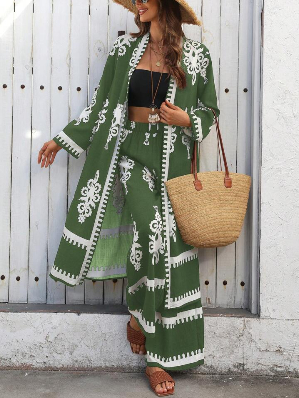 Európai és amerikai határokon átnyúló 2025 tavaszi és őszi új Amazon divatcikk retró mintás kardigán bő nadrág overál