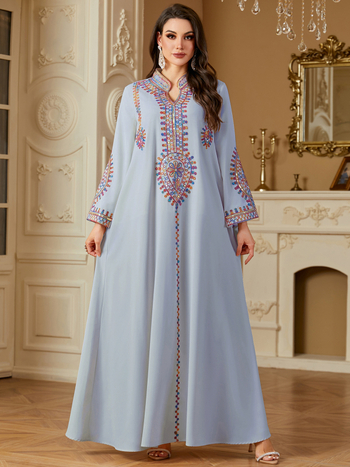 4219 Διασυνοριακό Δημοφιλές Μουσουλμανικό Μακρυμάνικο Φόρεμα Γυναικείο Κεντημένο Ρούχα Προσευχής Μεγάλου Μεγέθους Άνοιξη Νέο Στυλ