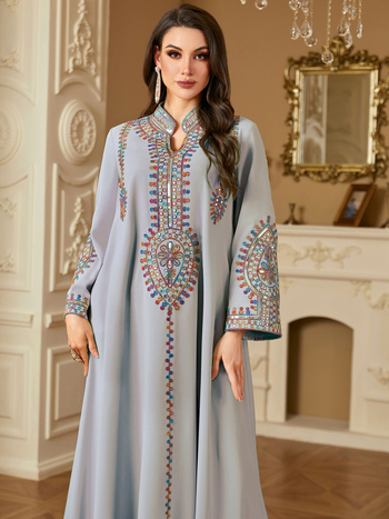 4219 Διασυνοριακό Δημοφιλές Μουσουλμανικό Μακρυμάνικο Φόρεμα Γυναικείο Κεντημένο Ρούχα Προσευχής Μεγάλου Μεγέθους Άνοιξη Νέο Στυλ