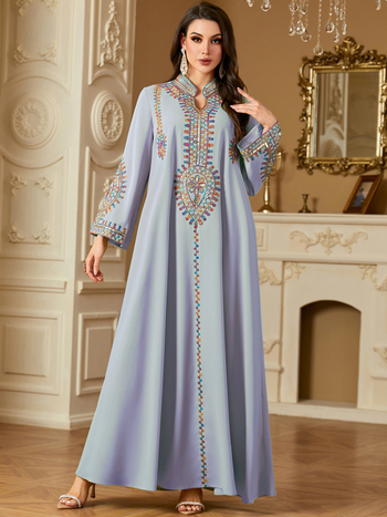 4219 Διασυνοριακό Δημοφιλές Μουσουλμανικό Μακρυμάνικο Φόρεμα Γυναικείο Κεντημένο Ρούχα Προσευχής Μεγάλου Μεγέθους Άνοιξη Νέο Στυλ